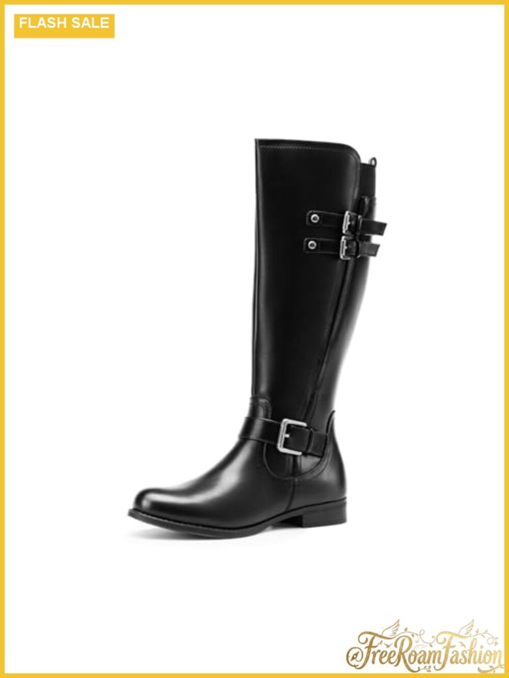 Women's Knee High Riding Boots Buckle Faux Leather Western